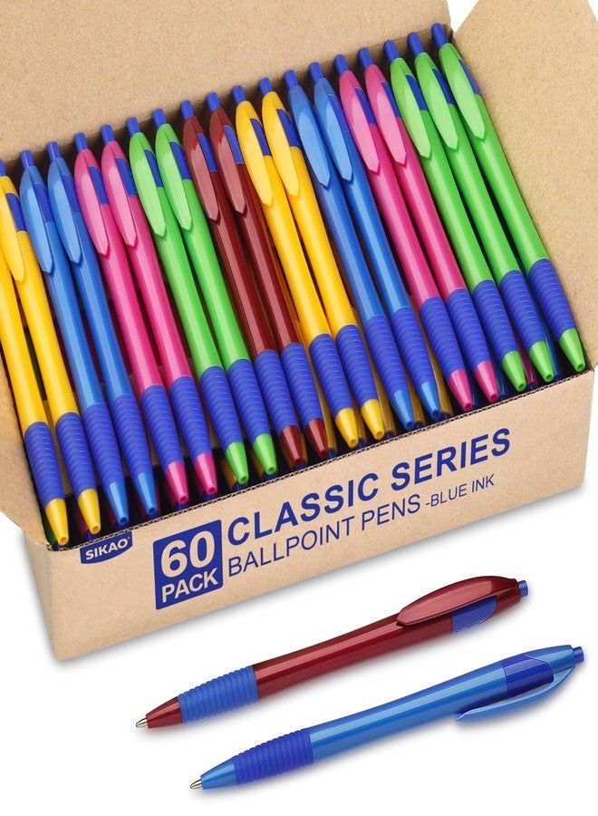 Sikao Pens Bulk, 60 Pack Gripped Slimster Blue Ballpoint Pens, Blue Ink 1.0mm Medium Point, Smooth Writing Click Pens for Teachers, Students, Servers, School Office & Daily Use - Image 1