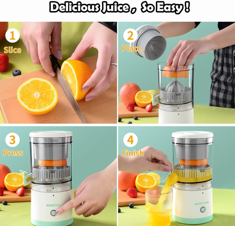 Migecon Citrus Juicer, Electric Orange Juice Squeezer with Powerful Motor and USB Charging Cable, Juicer Extractor, Lime Juicer, Suitable for Orange, Citrus, Apple, Grapefruit and Pear. - Image 4