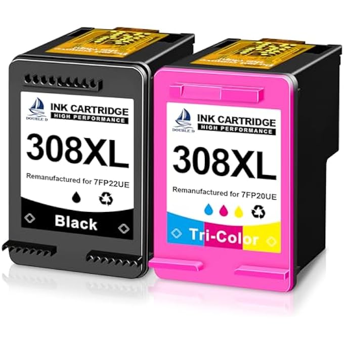 308 XL FOR HP CARTRIDGES 308 FOR HP ENVY 6110E 6120E 6122E 6130 6132E 6520E 6530E 6532E (1 BLACK 1 COLOUR) - Image 1