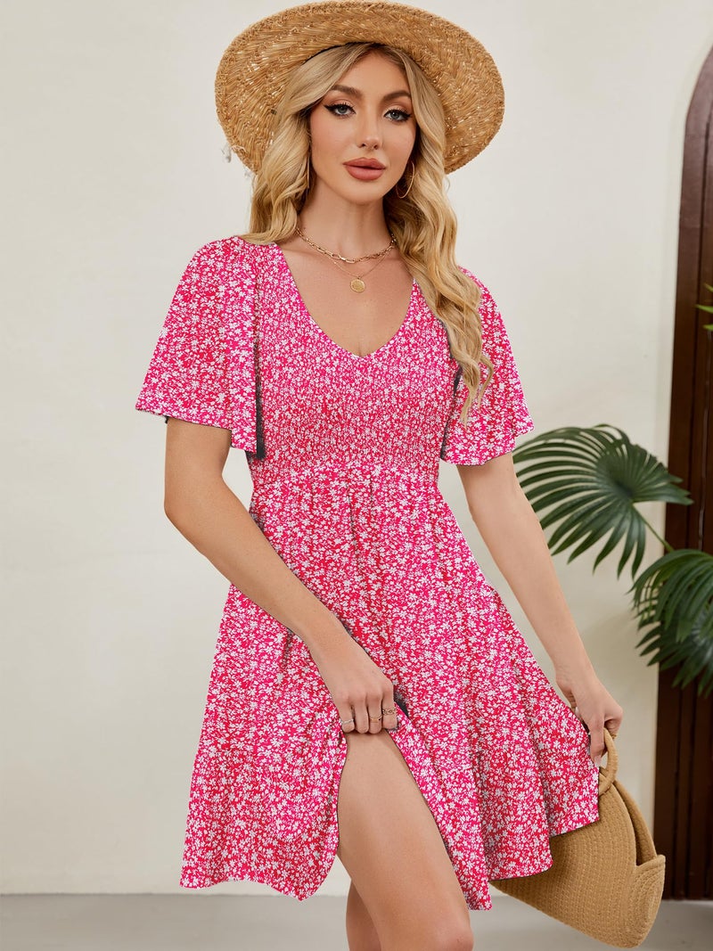 UEAL Womens Spring Dresses 2026 Sundresses Casual Summer Skater Dresses for Women Medium Pink Floral - Image 4