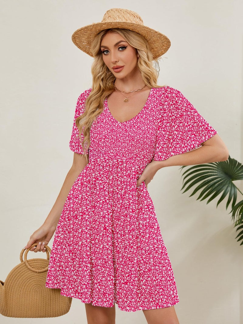 UEAL Womens Spring Dresses 2026 Sundresses Casual Summer Skater Dresses for Women Medium Pink Floral - Image 5