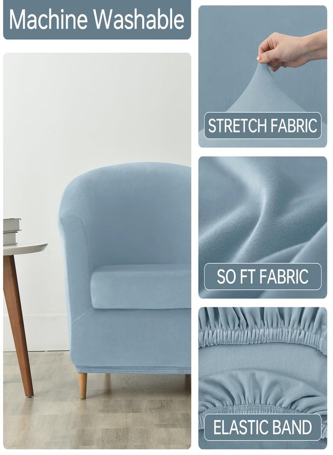 Deisy Dee 2 Piece Velvet Club Chair Slipcover Stretch Barrel Chair Covers Accent Chair Cover Removable Couch Furniture Protector Arm Chair Cover for Living Room (Babyblue) - Image 5