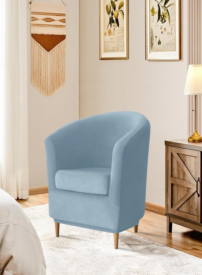 Deisy Dee 2 Piece Velvet Club Chair Slipcover Stretch Barrel Chair Covers Accent Chair Cover Removable Couch Furniture Protector Arm Chair Cover for Living Room (Babyblue) - Image 2