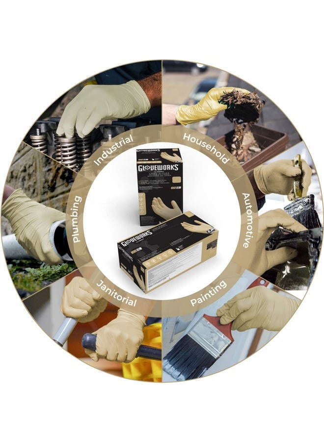 GLOVEWORKS قفازات لاتكس صناعية قابلة للتصرف كبيرة اللون العاجي - Image 3