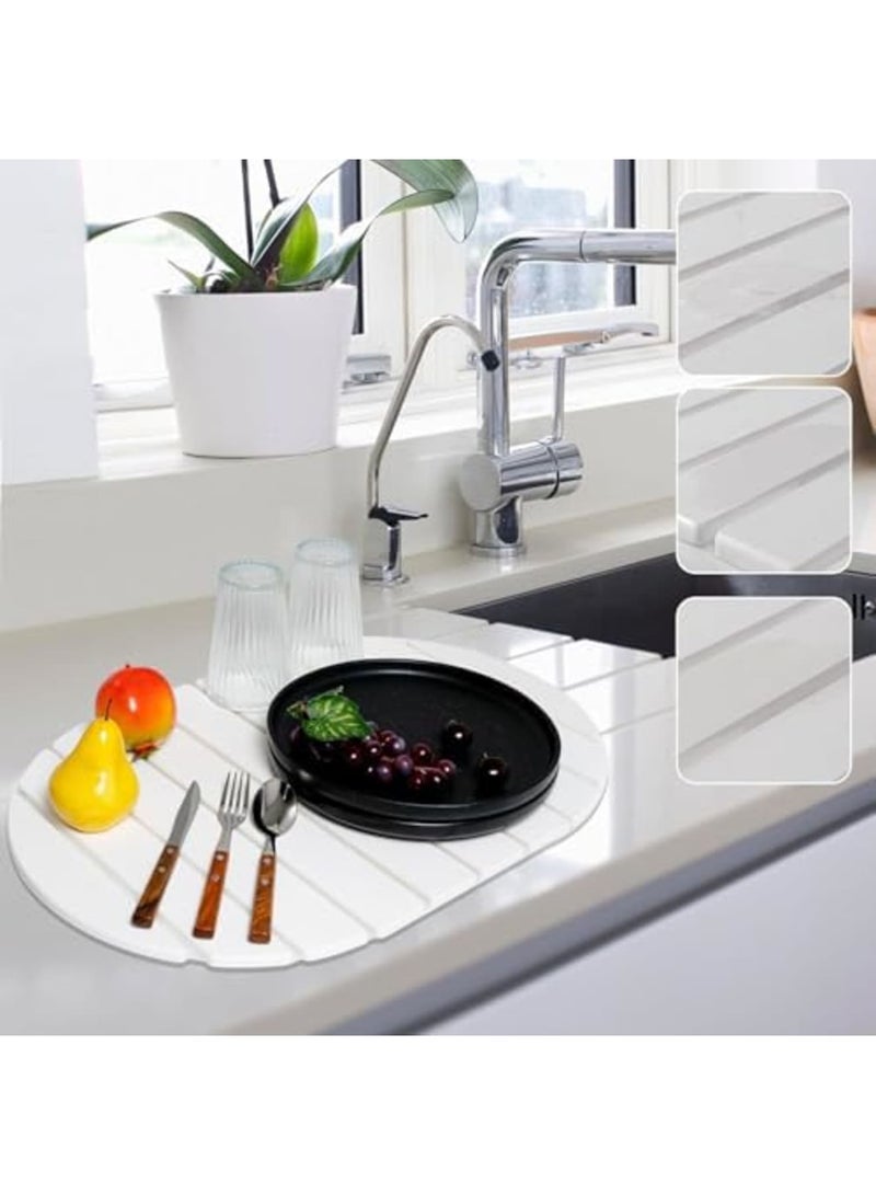 SYOSI Stone Drying Mat for Kitchen Counter, Eco-friendly Fast Arid Collapsible Heat-resistant Diatomaceous Earth Pad, Absorbent for Utensils, Pots, Bottles, 23.6"×15.3" (Oval, White) - Image 2