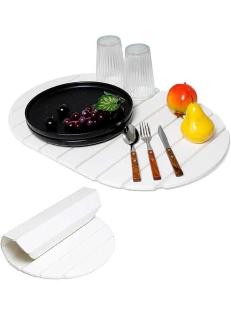SYOSI Stone Drying Mat for Kitchen Counter, Eco-friendly Fast Arid Collapsible Heat-resistant Diatomaceous Earth Pad, Absorbent for Utensils, Pots, Bottles, 23.6"×15.3" (Oval, White) - Image 1