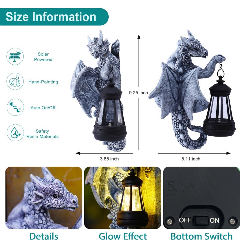 Goodeco Dragon Tree Hugger Solar Lantern Garden Statue - 9.3 Inch Resin Dragon Decor for Outdoor, Perfect Garden Gift & Yard Decor - Image 2