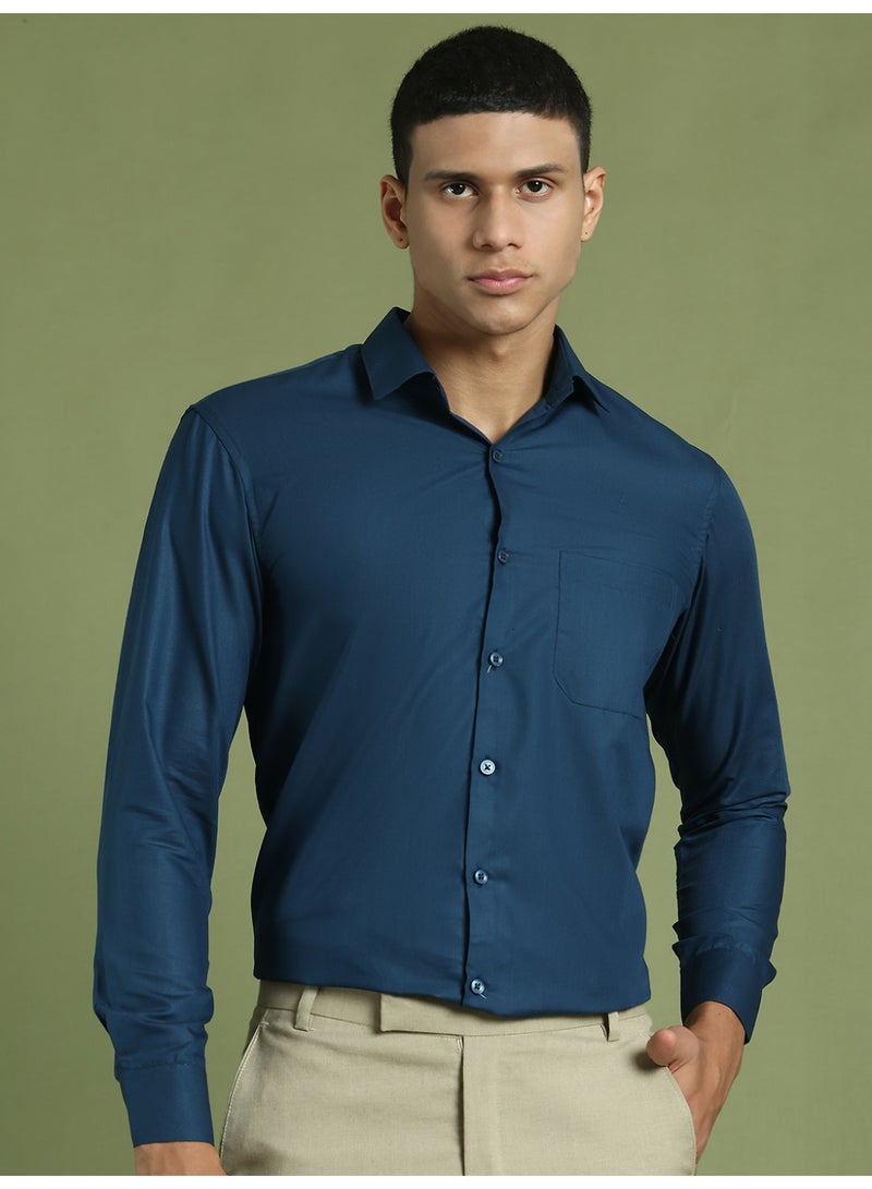 Indian Needle JAINISH Men's Solid Cotton Formal Shirt with Spread Collar - Image 1