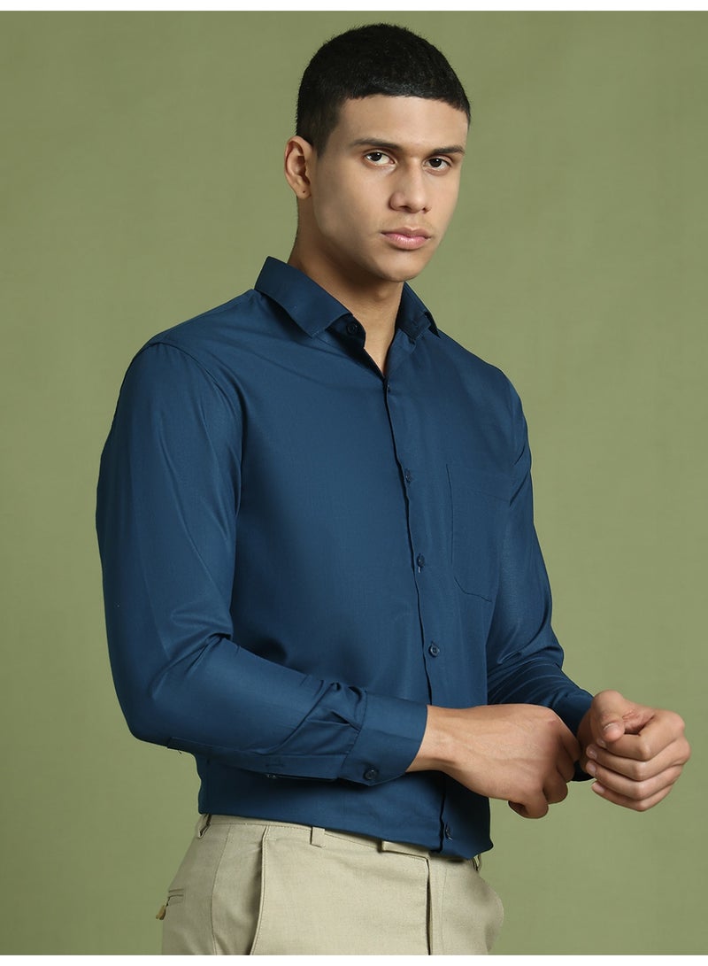Indian Needle JAINISH Men's Solid Cotton Formal Shirt with Spread Collar - Image 3