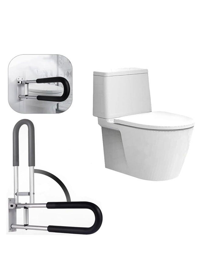 Aluminum Alloy Handrail For Toilet Easy To Install U-Shaped Flip  Bear 330Ibs(With Black Sponge）Anti-Slip Flip Shower Grab Bars for Elderly Disabled Pregnant  - Image 1