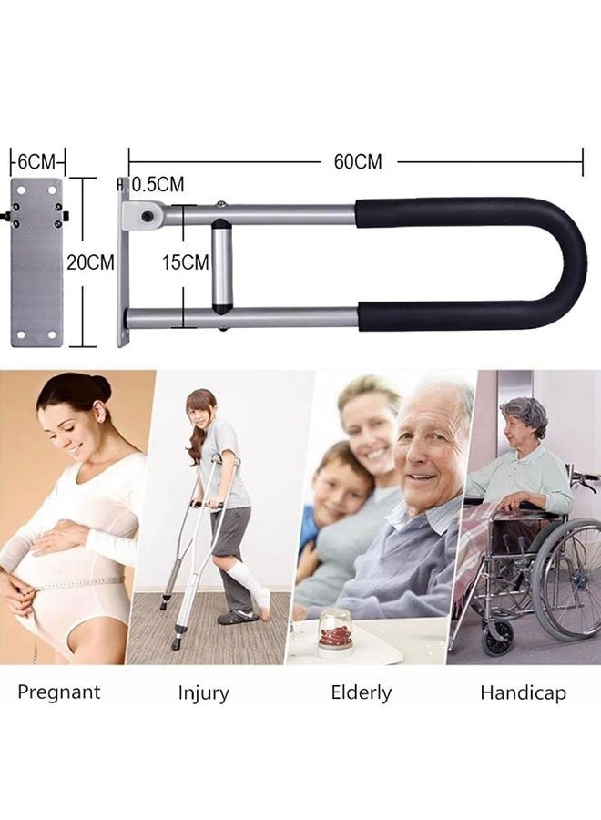 درابزين قابل للطي على شكل حرف U من سبائك الألومنيوم، مضاد للانزلاق مع إسفنجة سوداء لقبضة آمنة، يتحمل وزن 330 رطلاً، سهل التركيب، للاستخدام في المراحيض والحمامات المنزلية، مثالي لكبار السن والمعاقين والحوامل - Image 4
