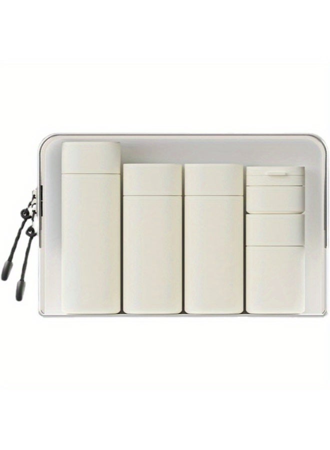 5Pcs Travel Bottles Set, Travel Containers, Travel Bottles for Toiletries, Shampoo Travel Bottles, TSA Approved, Leak-Proof, BPA-Free, 100ml Plastic & Silicone Bottles, Perfect for Travel and Camping (White) - Image 1