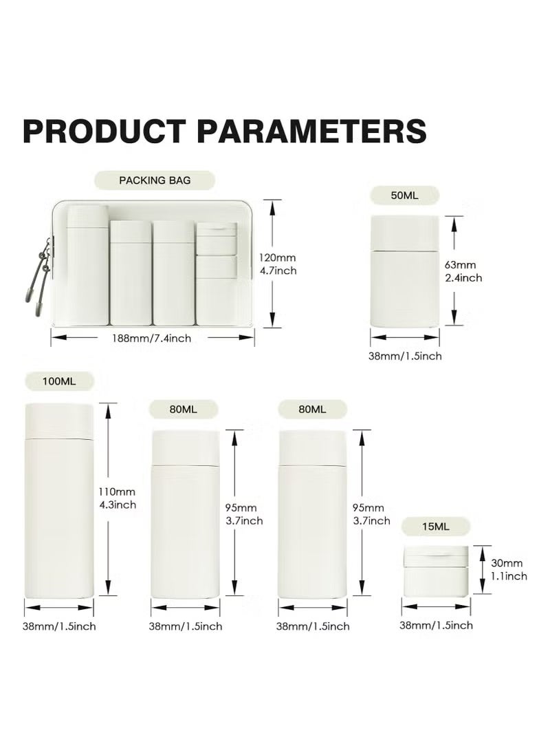 5Pcs Travel Bottles Set, Travel Containers, Travel Bottles for Toiletries, Shampoo Travel Bottles, TSA Approved, Leak-Proof, BPA-Free, 100ml Plastic & Silicone Bottles, Perfect for Travel and Camping (White) - Image 2