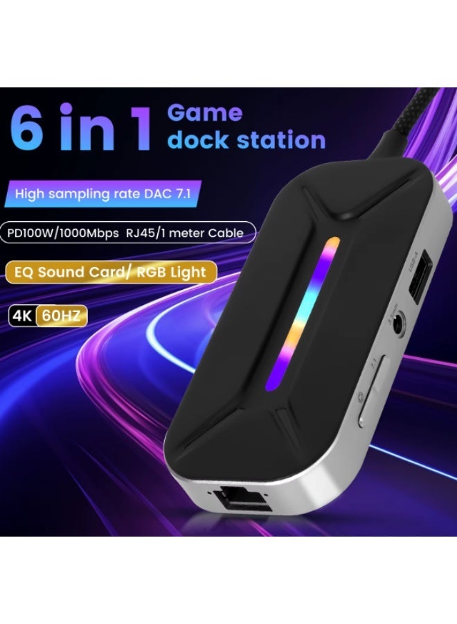 سارافوكس موزع ومحول ألعاب Type-C سداسي المنافذ (6 في 1) Sarafox XS6 Pro – منفذ HDMI 4K، شحن سريع 100W PD، شبكة إنترنت جيجابت، منفذ صوت 3.5 ملم – متوافق مع أندرويد، آيباد وريد ماجيك - Image 1
