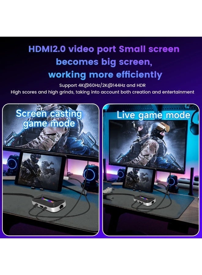سارافوكس موزع ومحول ألعاب Type-C سداسي المنافذ (6 في 1) Sarafox XS6 Pro – منفذ HDMI 4K، شحن سريع 100W PD، شبكة إنترنت جيجابت، منفذ صوت 3.5 ملم – متوافق مع أندرويد، آيباد وريد ماجيك - Image 3