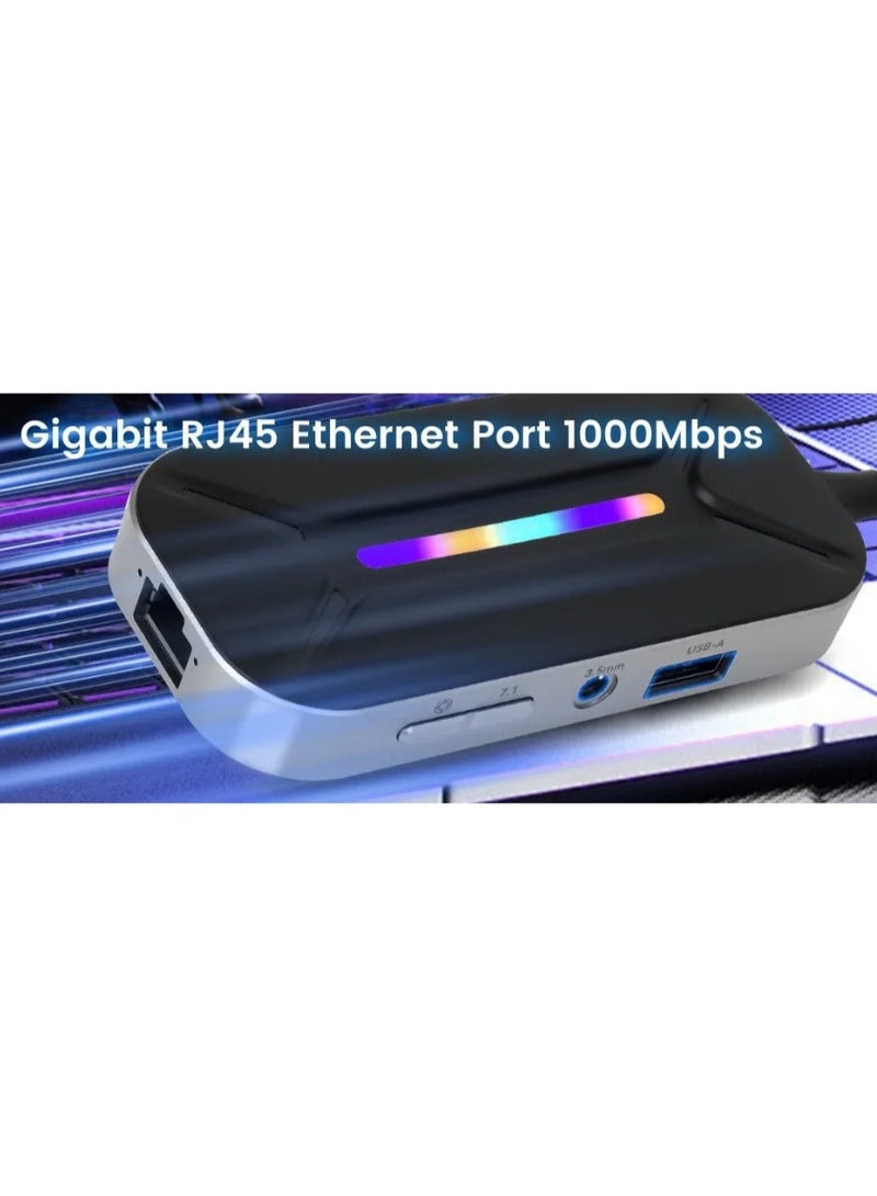 سارافوكس موزع ومحول ألعاب Type-C سداسي المنافذ (6 في 1) Sarafox XS6 Pro – منفذ HDMI 4K، شحن سريع 100W PD، شبكة إنترنت جيجابت، منفذ صوت 3.5 ملم – متوافق مع أندرويد، آيباد وريد ماجيك - Image 5