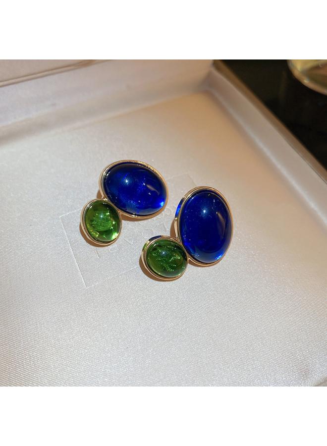 Silver Needle Pleated Blue Irregular Metal Earrings Temperament Personality Earrings Light Luxury High Sense Earrings Manufacturers 
