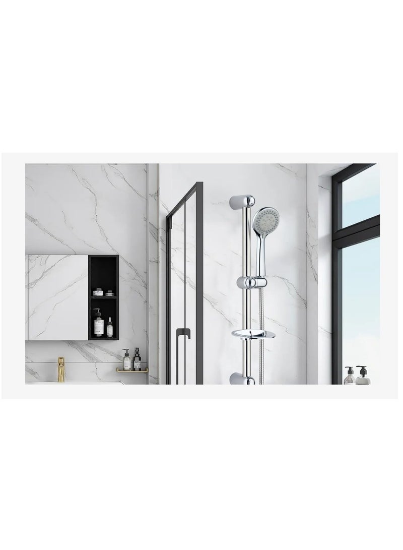 طقم دش يدوي فاخر من الفولاذ المقاوم للصدأ - دش يدوي قابل للتعديل بخمس وظائف مع خرطوم وسكة بطول 1.5 متر، مصنوع من مادة ABS المتينة والفولاذ المقاوم للصدأ، تجهيزات حمام عصرية للمنازل والفنادق (MD-HWS7003) - Image 2