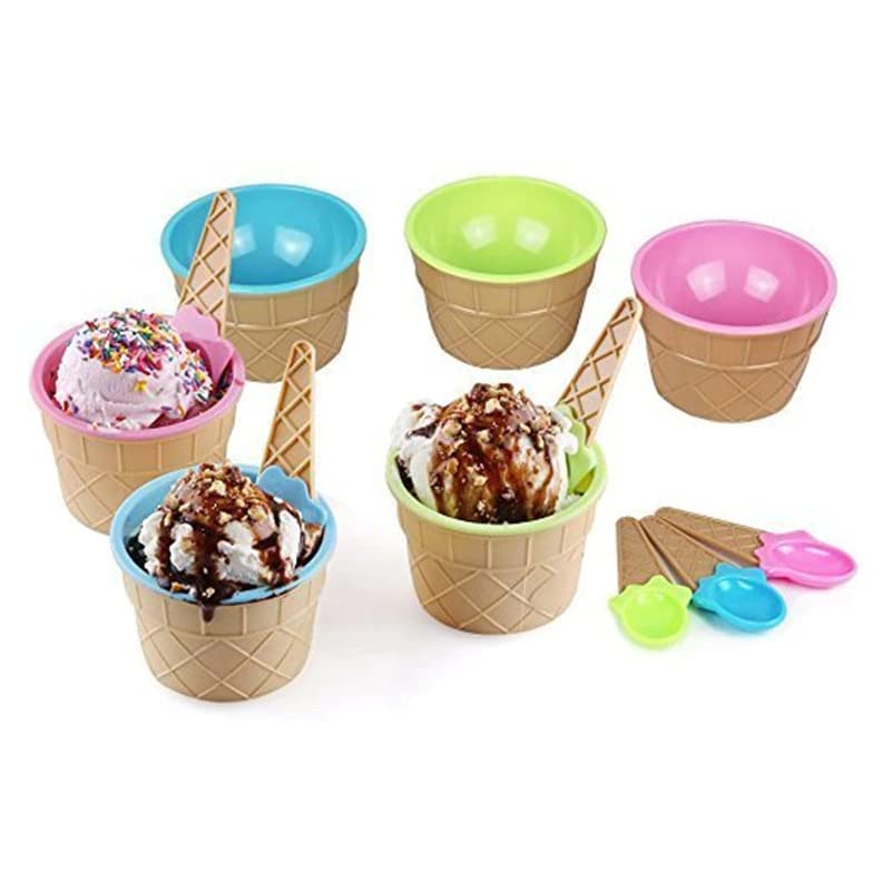 Rasdion BPA Free Unbreakable Plastic Ice Cream Cup with Spoon Kids Lovely Cute Shape Dessert Bowl Standard Multicolor Bowl 18 - Image 4