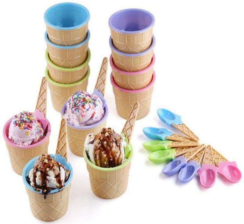 Rasdion BPA Free Unbreakable Plastic Ice Cream Cup with Spoon Kids Lovely Cute Shape Dessert Bowl Standard Multicolor Bowl 18 - Image 1