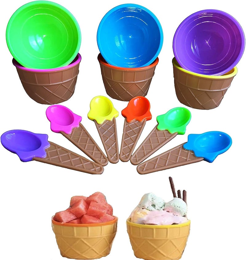 Rasdion BPA Free Unbreakable Plastic Ice Cream Cup with Spoon Kids Lovely Cute Shape Dessert Bowl Standard Multicolor Bowl 18 - Image 3