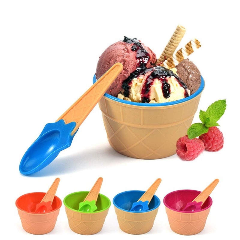 Rasdion BPA Free Unbreakable Plastic Ice Cream Cup with Spoon Kids Lovely Cute Shape Dessert Bowl Standard Multicolor Bowl 18 - Image 5