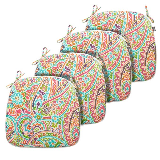 Outdoor Chair Cushions Set of 4 WaterRepellent Seat Cushions D16xW17 Inch All Weather Chair Pads with Tie Cushions for Furniture Garden Home Office Decoration Melora Paisley