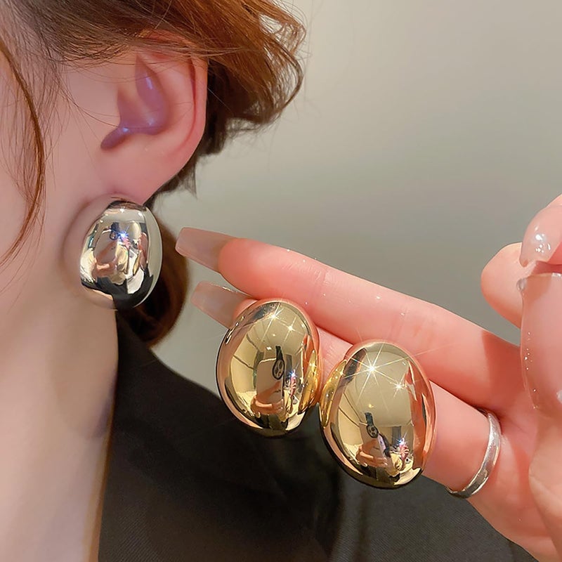 Uarein Chunky Gold Round Earring for Women Lightweight Hypoallergenic Statement Earring Trendy Teardrop Earrings Vintage Geometric Earrings Dainty Jewelry Gifts (Gold) - Image 3