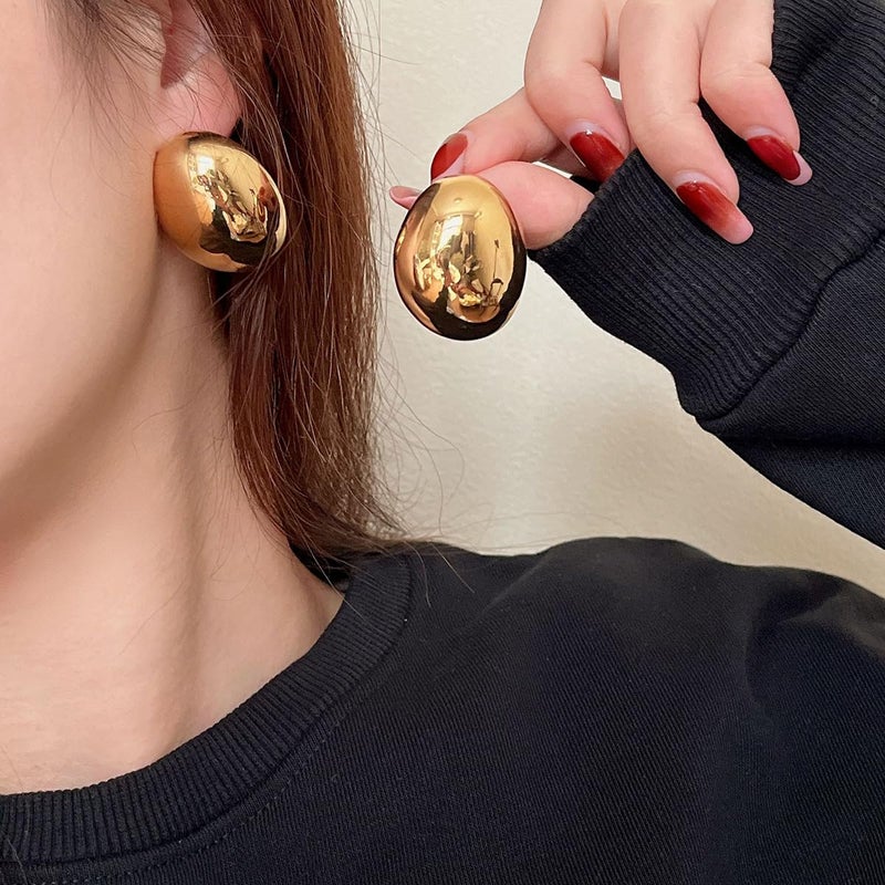 Uarein Chunky Gold Round Earring for Women Lightweight Hypoallergenic Statement Earring Trendy Teardrop Earrings Vintage Geometric Earrings Dainty Jewelry Gifts (Gold) - Image 2
