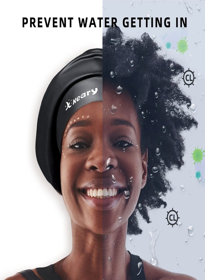 Keary Extra Large Swim Cap for Braids and Dreadlocks Afro Hair Weaves Long Hair, Waterproof Silicone Cover Ear Bath Pool Shower Swimming Cap for Women Men Youth Adult Kids Girl to Keep Hair Dry, Black - Image 4