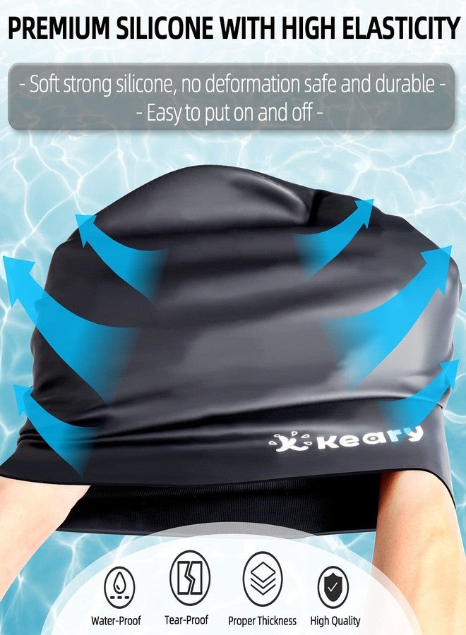 Keary Extra Large Swim Cap for Braids and Dreadlocks Afro Hair Weaves Long Hair, Waterproof Silicone Cover Ear Bath Pool Shower Swimming Cap for Women Men Youth Adult Kids Girl to Keep Hair Dry, Black - Image 5