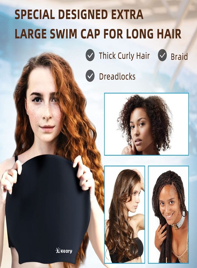 Keary Extra Large Swim Cap for Braids and Dreadlocks Afro Hair Weaves Long Hair, Waterproof Silicone Cover Ear Bath Pool Shower Swimming Cap for Women Men Youth Adult Kids Girl to Keep Hair Dry, Black - Image 3