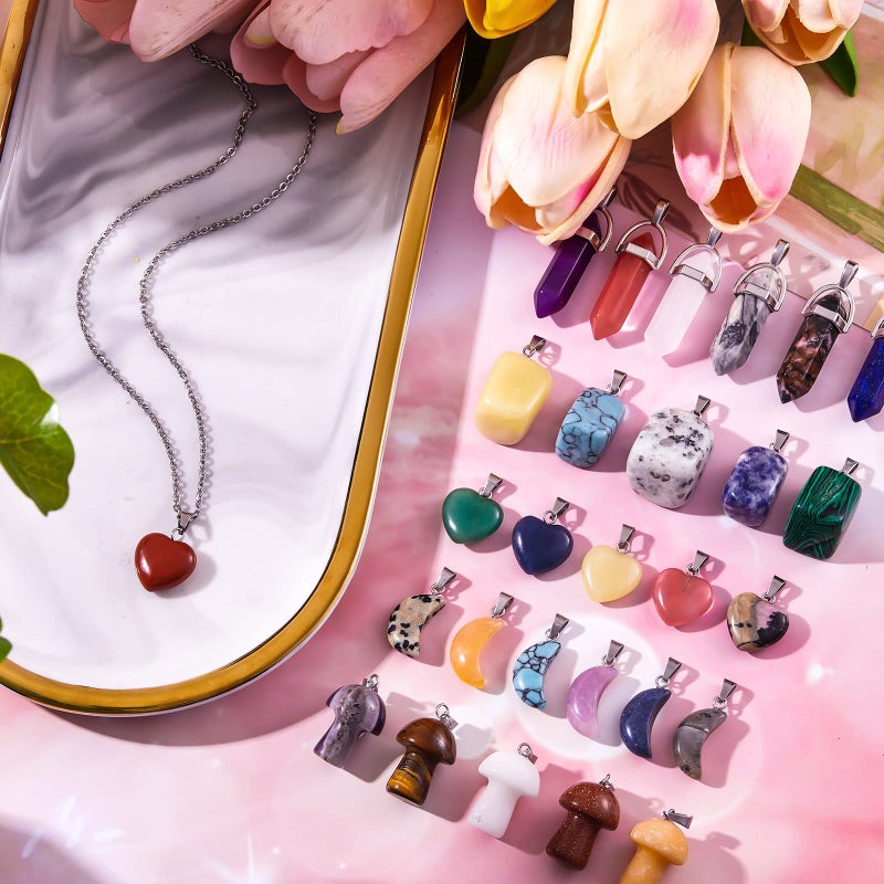 Henoyso 100 Pcs Crystal Charms Stone Pendants for Jewelry Making Gemstone Irregular Stone Beads Assorted Shape Pendants Bulk Natural Gemstone Beads Gifts for Bracelets Necklaces DIY(Classic Style) - Image 5