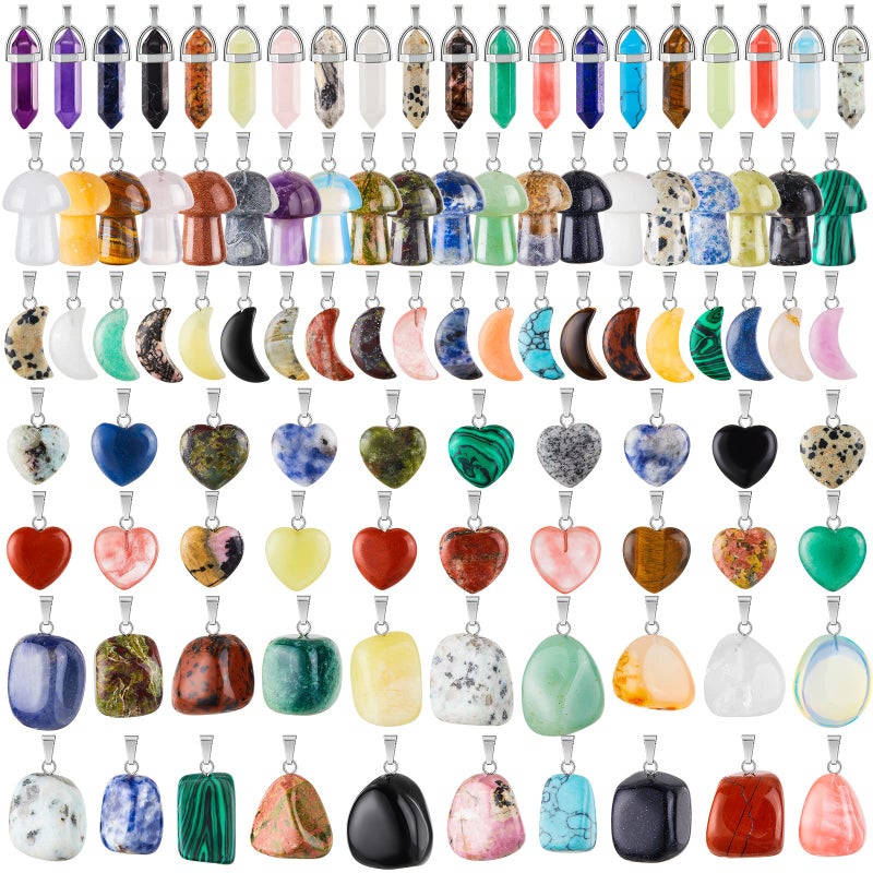 Henoyso 100 Pcs Crystal Charms Stone Pendants for Jewelry Making Gemstone Irregular Stone Beads Assorted Shape Pendants Bulk Natural Gemstone Beads Gifts for Bracelets Necklaces DIY(Classic Style) - Image 1