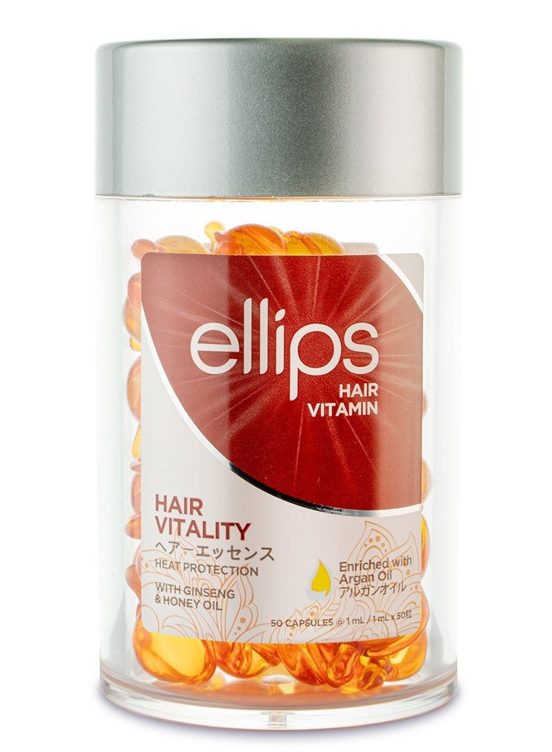 أليبس إليبس هير فيتاليتي بزيت الأرغان المغربي، حماية من الحرارة مع الجينسنغ وزيت العسل، 50 كبسولة × 1 مل - Image 1