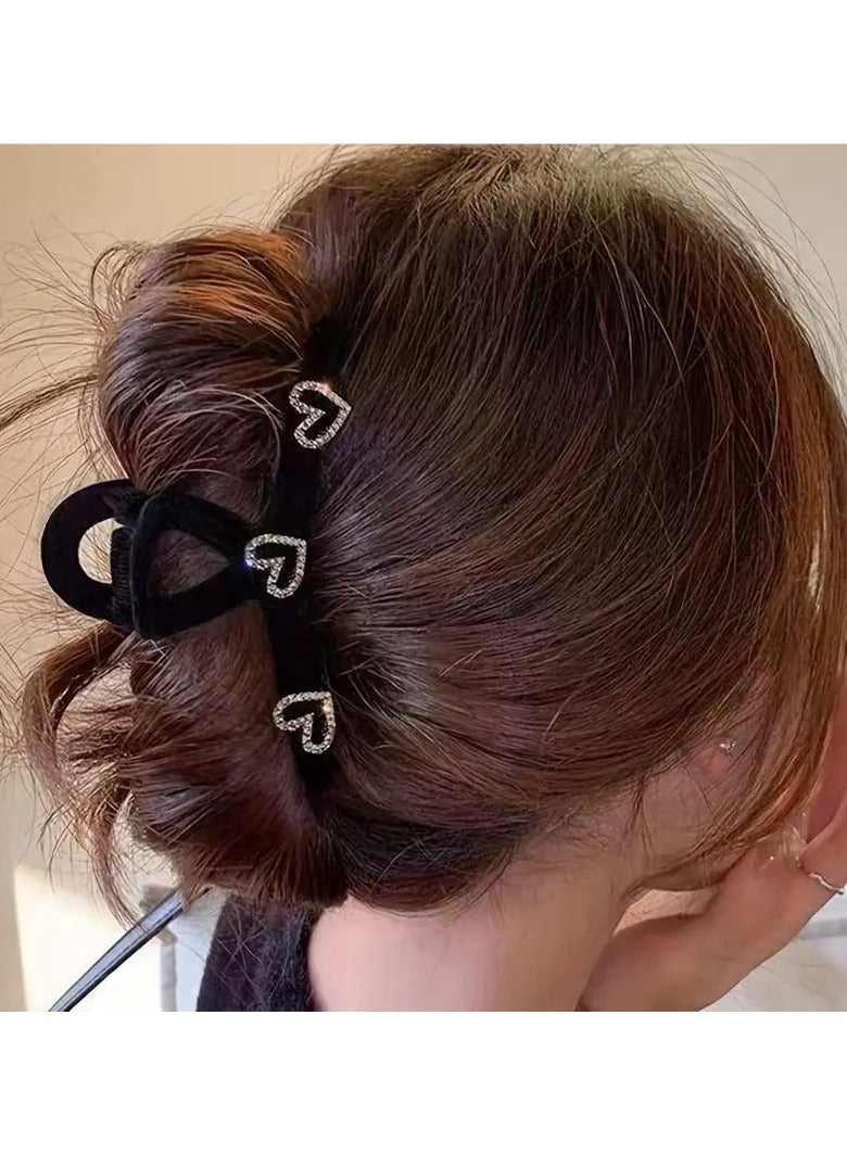 Goolsky Elegant Double-Sided Rhinestone Heart Hair Claw, Velvet Touch Fashion Accessory for Women, Rectangular Shape, Ideal for Daily Wear - Image 1