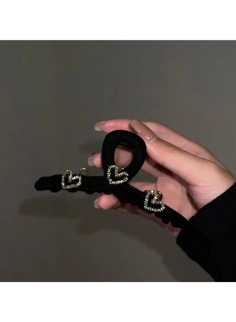 Goolsky Elegant Double-Sided Rhinestone Heart Hair Claw, Velvet Touch Fashion Accessory for Women, Rectangular Shape, Ideal for Daily Wear - Image 2