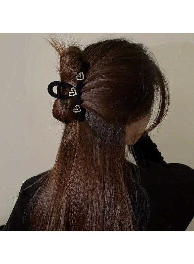 Goolsky Elegant Double-Sided Rhinestone Heart Hair Claw, Velvet Touch Fashion Accessory for Women, Rectangular Shape, Ideal for Daily Wear - Image 3