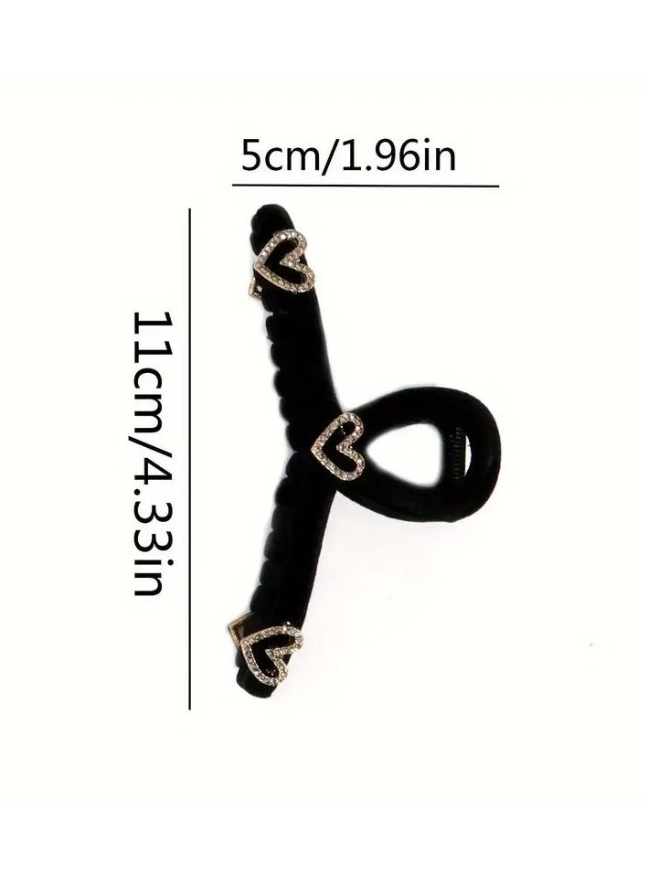 Goolsky Elegant Double-Sided Rhinestone Heart Hair Claw, Velvet Touch Fashion Accessory for Women, Rectangular Shape, Ideal for Daily Wear - Image 4