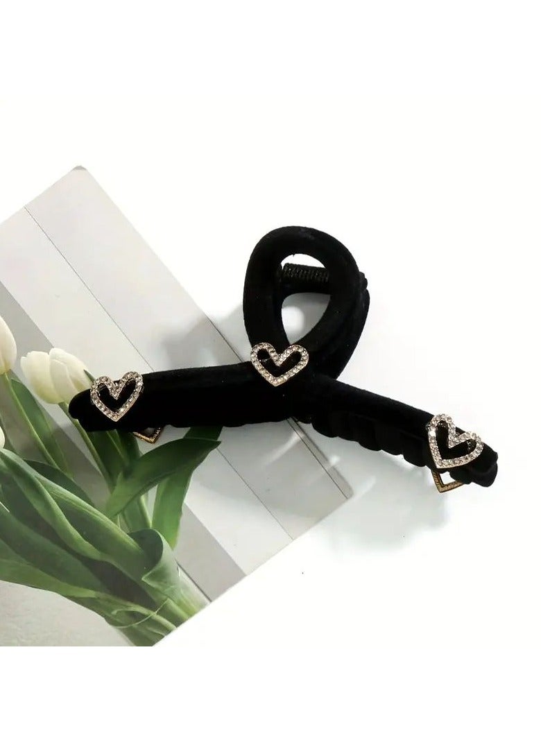 Goolsky Elegant Double-Sided Rhinestone Heart Hair Claw, Velvet Touch Fashion Accessory for Women, Rectangular Shape, Ideal for Daily Wear - Image 5