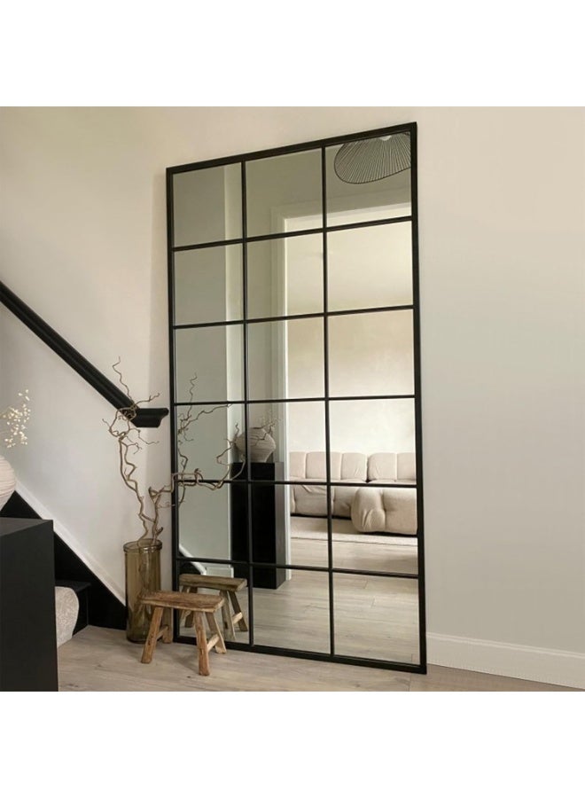 Vphom مرآة حائط معدنية بنمط نافذة (90 × 180 سم) - مرآة كبيرة مزخرفة بإطار معدني لغرفة المعيشة وغرفة النوم والمدخل - أسود مطفي - Image 5