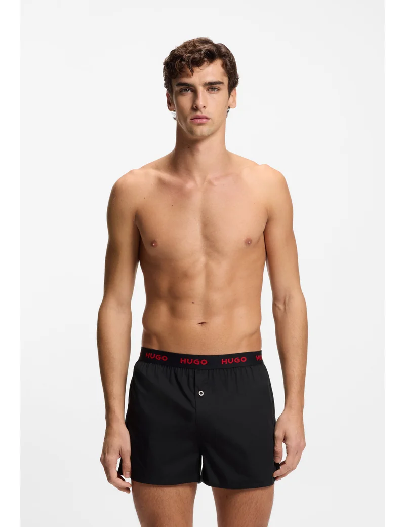 HUGO Three-pack of cotton boxer shorts with logo waistbands