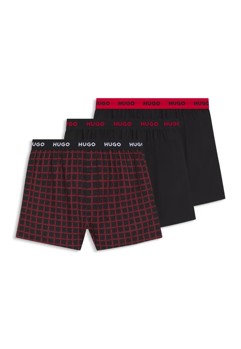 هوجو ثلاث عبوات بوكسرات قطنية بأحزمة خصر بشعار