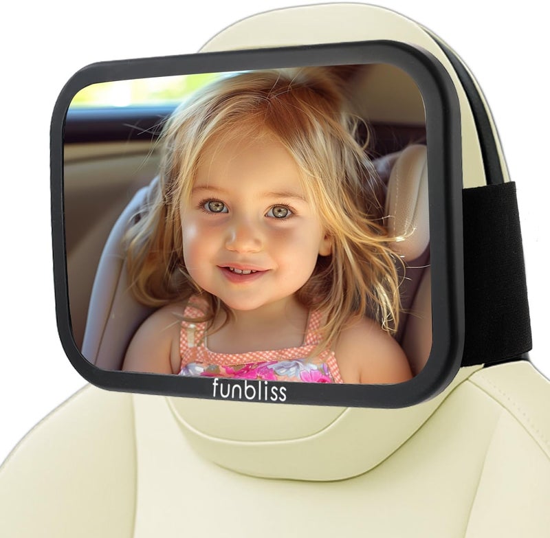 Funbliss Baby Car Mirror for Fixed Headrest Compatible with Tesla Car Mirror for Baby and Other Models 360 Rotation Clear  Wide View Easy Install with NonSlip Elastic Fixing - Image 1