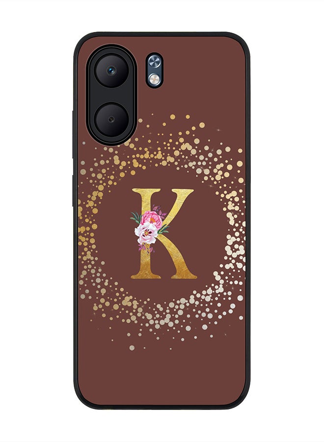 Stylizedd For Oppo A5x 5G / A5x 4G Case,Slim fit Camera Protection, Shockproof Thin Phone cover  - Custom Monogram Floral - K  (Brown )