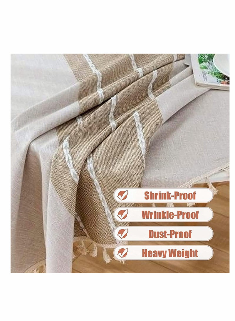 Simplicity and Fashion Table Cloth Tassel Cotton Linen Table Cover for Kitchen Dinning Wrinkle Free Table Cloths (Coffee, 60 in Round) - Image 4