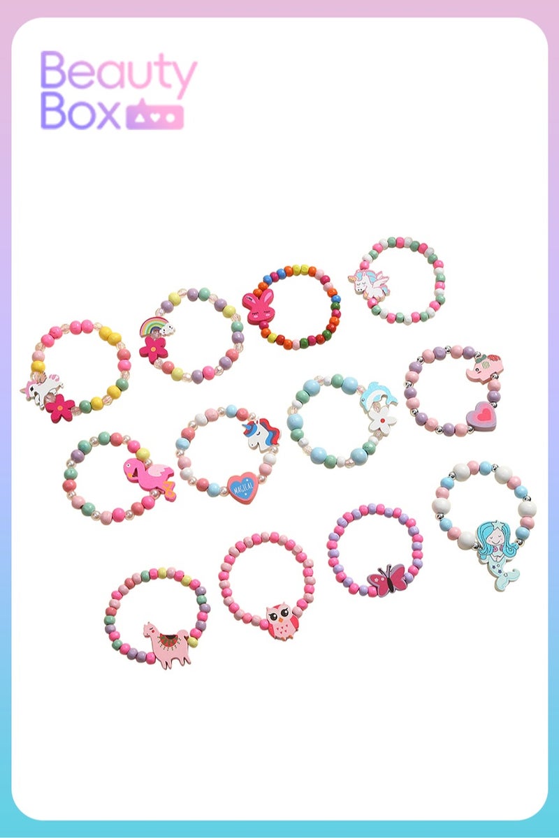 12 Pcs Kids Bracelets for Toddlers Girls - Party Favors Birthday Goodies Bag Stuffers Fillers, Cute Wooden Beaded Bracelets Play Jewelry Gifts - Image 1