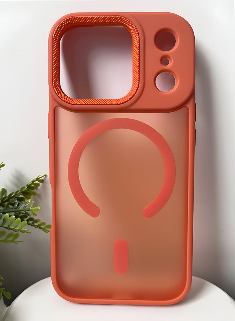 جراب مغناطيسي مقاوم للصدمات لهاتف iPhone 17 Pro Max مع إطار معدني للكاميرا - غطاء مغناطيسي أنيق غير لامع للرجال والنساء والشباب ويدعم الماج سيف والشحن اللاسلكي - مضاد لبصمات الأصابع، وحماية للكاميرا، ومقاوم للسقوط (برتقالي) - Image 1