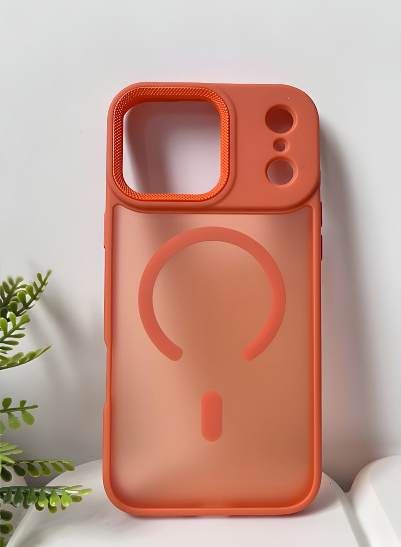 جراب مغناطيسي مقاوم للصدمات لهاتف iPhone 17 Pro Max مع إطار معدني للكاميرا - غطاء مغناطيسي أنيق غير لامع للرجال والنساء والشباب ويدعم الماج سيف والشحن اللاسلكي - مضاد لبصمات الأصابع، وحماية للكاميرا، ومقاوم للسقوط (برتقالي) - Image 4