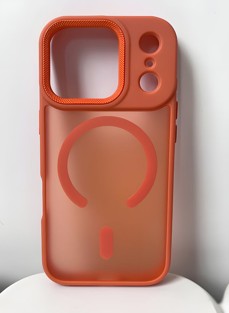 جراب مغناطيسي مقاوم للصدمات لهاتف iPhone 17 Pro Max مع إطار معدني للكاميرا - غطاء مغناطيسي أنيق غير لامع للرجال والنساء والشباب ويدعم الماج سيف والشحن اللاسلكي - مضاد لبصمات الأصابع، وحماية للكاميرا، ومقاوم للسقوط (برتقالي) - Image 2